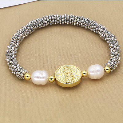304 Stainless Steel Round Beads Stretch Bracelets for Women FS-WG5A960-03-1