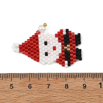Christmas Glass Seed Beaded Pendants PALLOY-MZ01423-1