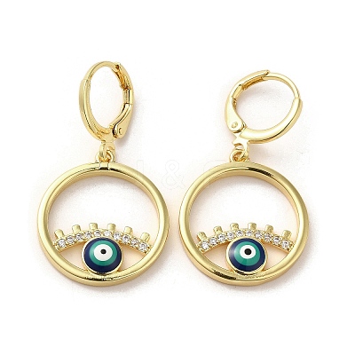 Evil Eye Golden Brass Dangle Leverback Earrings EJEW-Q797-09G-04-1