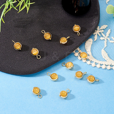 12Pcs Brass & Glass Imitation Cat Eye Round Charms PALLOY-TAC0237-02-1