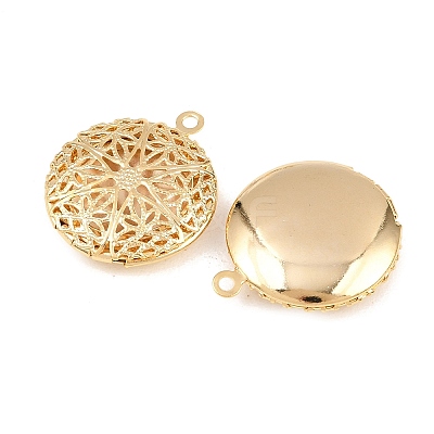 Flat Round Brass Hollow Locket Pendants KK-K414-11B-G-1