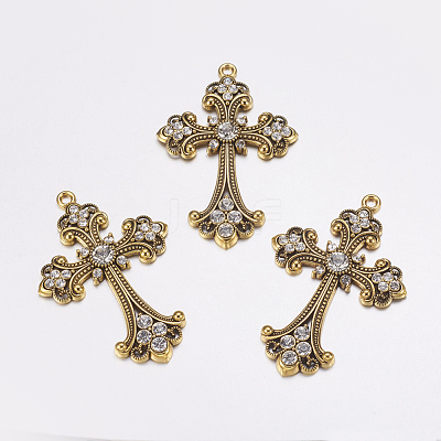 Alloy Rhinestone Cross Big Pendants ALRI-1475-AG-NR-1
