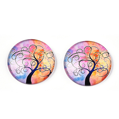 Half Round/Dome Tree Pattern Glass Flatback Cabochons for DIY Projects GGLA-Q037-25mm-M28-09-1