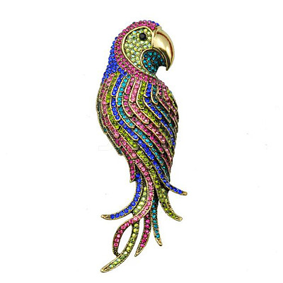 Parrot Alloy Rhinestone Brooches JEWB-Q006-03A-1