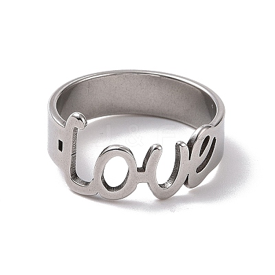 Non-Tarnish 201 Stainless Steel Word Love Finger Ring RJEW-J051-44P-1