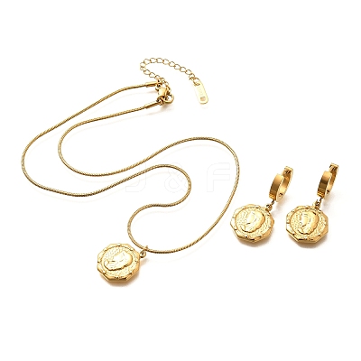 Octagon with Women 304 Stainless Steel Necklaces & Hoop Earring Set for Women SJEW-C007-09G-1