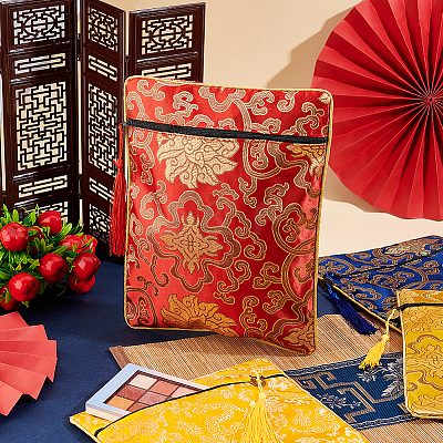4Pcs 4 Colors Ethnic Style Silk Sutra Book Zipper Pouch ABAG-GA0001-27-1