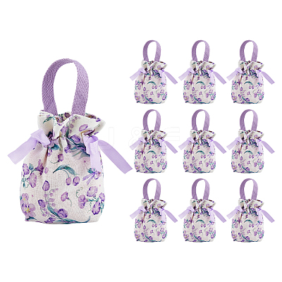 10Pcs Cloth Flower Print Drawstring Pouches ABAG-DC0001-09A-1