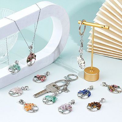 36Pcs 9 Colors Tibetan Style Alloy & Gemstone Chip European Dangle Charms PALLOY-FH00147-1