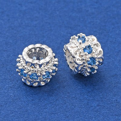 Brass Micro Pave Cubic Zirconia European Beads KK-H513-06S-1