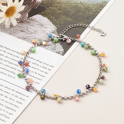 Millefiori Glass Charm Anklets AJEW-AN00441-1