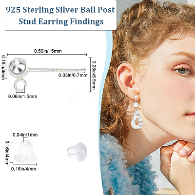 5 Pairs 925 Sterling Silver Round Ball Stud Earring Findings STER-BBC0006-26A-1