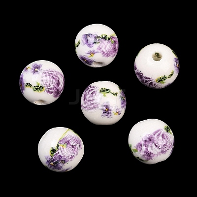 Floral Printed Porcelain Beads PORC-Q199-12mm-01-1