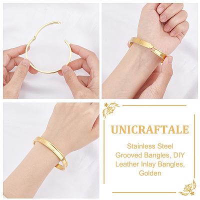 1Pc Stainless Steel Grooved Bangles STAS-UN0042-50A-G-1