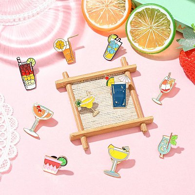 10Pcs 10 Styles Mixed Drink Enamel Pins JEWB-CJ0003-30-1