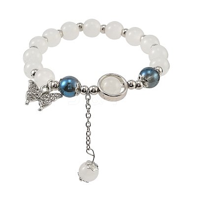 Alloy Butterfly Charm Handmade Lampwork Round Beaded Stretch Bracelets for Women AL-CBA1A3E-01P-1