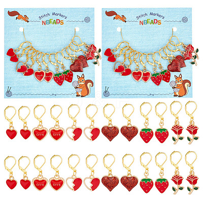 Rose/Heart/Strawberry Alloy Enamel Pendant Stitch Markers HJEW-AB00421-1