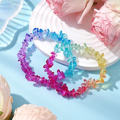 Rainbow Color Glass Chip Beaded Stretch Bracelets for Women BJEW-JB10778-1