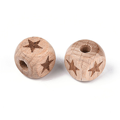 Engraved Beech Wood Beads WOOD-N015-08A-1