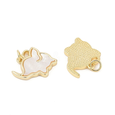 Brass Pave Natural White Shell Pendants KK-U058-21G-1
