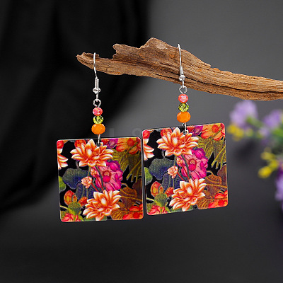 Acrylic & Glass Dangle Earrings FS-WG5F1EE-01-1