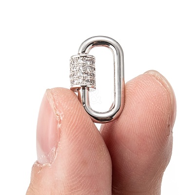 Brass Micro Pave Cubic Zirconia Screw Carabiner Lock Charms ZIRC-G160-22P-1