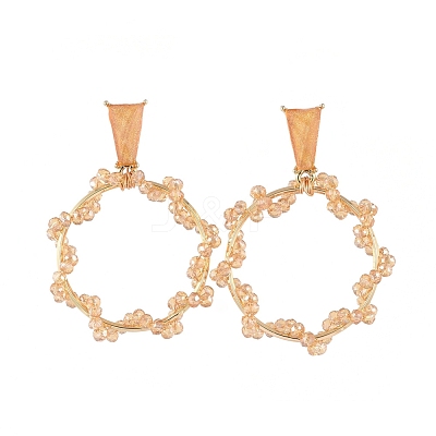 Glass Beads Dangle Ear Studs EJEW-JE03916-03-1