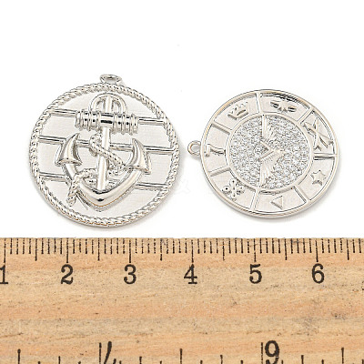 DIY Flat Round Brass Micro Pave Clear Cubic Zirconia Pendant Necklaces Making Kits KK-S386-38P-1