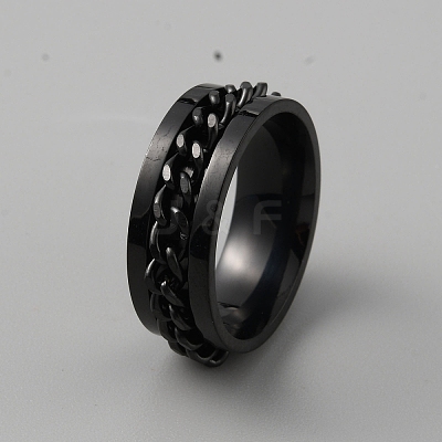 201 Stainless Steel Chain Rotating Finger Ring for Men RJEW-WH0011-12B-1