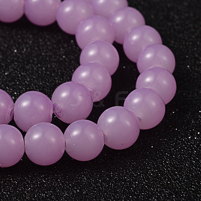 Violet Color Spray Painted Round Imitation Jade Glass Beads Strands X-DGLA-S076-8mm-22-1