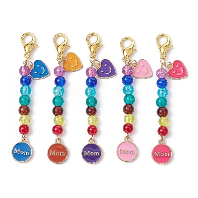 Mother's Day Flat Round with Word Mom & Heart Alloy Enamel Pendant Decorations HJEW-JM01510-1