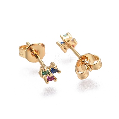 Brass Micro Pave Cubic Zirconia Stud Earrings EJEW-L224-13G-1