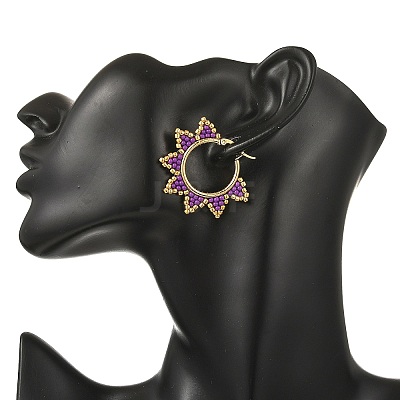 Glass Beaded Hoop Earrings EJEW-MZ00750-02-1
