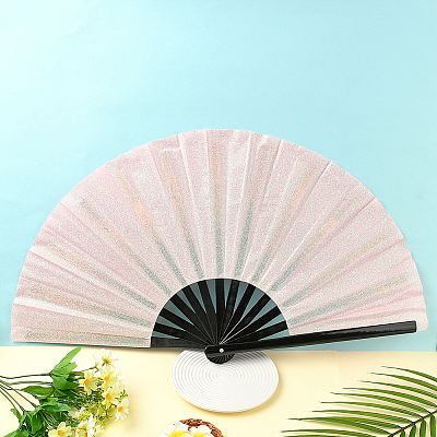 1Pc Bamboo with Oxford Fabric Glitter Powder Folding Fans AJEW-SP0003-77A-1