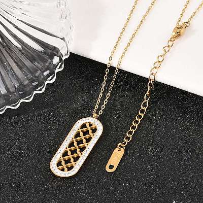 Polymer Clay Crystal Rhinestone Oval Pendant 304 Stainless Steel Cable Chain Necklaces for Women NJEW-A064-06G-1