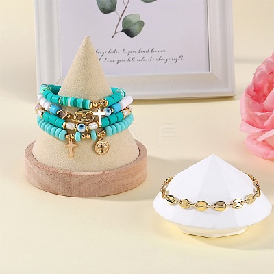 5Pcs 5 Style Handmade Polymer Clay Stretch & Brass Beaded & Alloy Link Chain Bracelets Set BJEW-SZ0001-66C-1