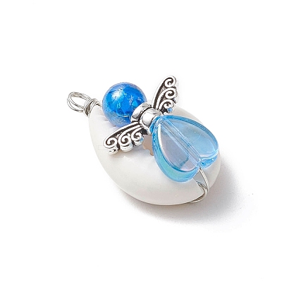 Natural Mixed Cowrie Shell Beads with Eco-Friendly Transparent Acrylic Beads and Tibetan Style Alloy Fairy Wing Beads Pendants PALLOY-JF03814-02-1
