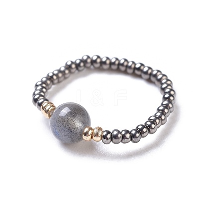 Natural Labradorite Stretch Rings RJEW-JR00255-04-1