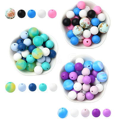 30Pcs 5 Colors Food Grade Eco-Friendly Silicone Focal Beads SIL-YW0001-24A-1