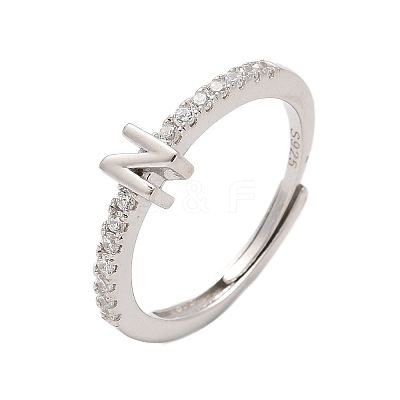 S925 Sterling Silver Adjustable Letter Rings for Women RJEW-M068-01P-N-1