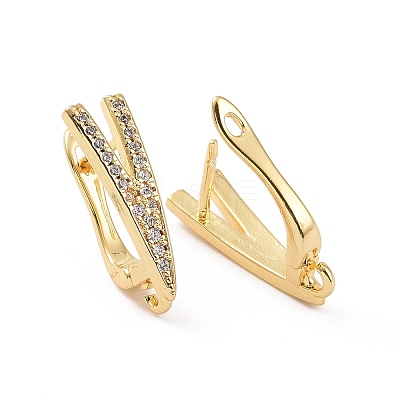 Brass Micro Pave Clear Cubic Zirconia Hoop Earring Findings with Latch Back Closure KK-D086-09G-1