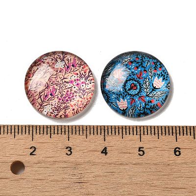 Flatback Half Round/Dome Flower and Plants Pattern Glass Cabochons for DIY Projects X-GGLA-R026-20mm-15-1
