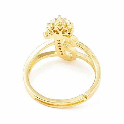 Clear Cubic Zirconia Initial Letter with Crown Adjustable Ring RJEW-M139-17T-1