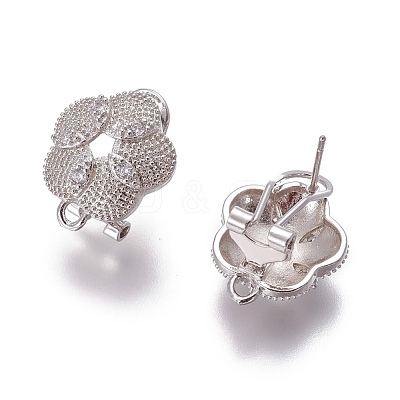 Brass Micro Pave Cubic Zirconia Stud Earring Findings KK-O121-14P-1
