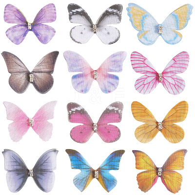 60Pcs 12 Styles 3D Gauze Butterfly Ornament Accessories FIND-SP0020-64B-1