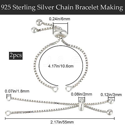2Pcs 925 Sterling Silver Box Chain with Stop Beads & Loops STER-BBC0006-53-1
