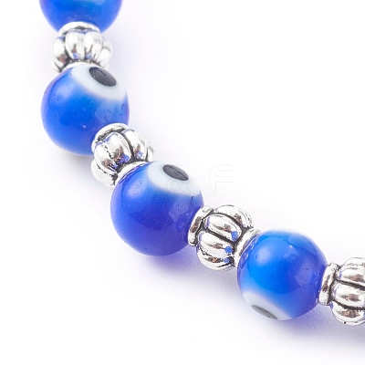 Handmade Round Evil Eye Lampwork Beaded Stretch Bracelets X-BJEW-JB05974-02-1
