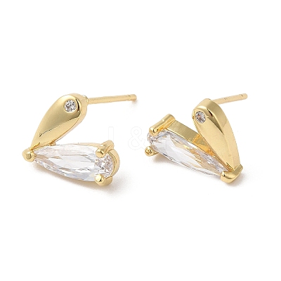 Heart Brass Micro Pave Cubic Zirconia Stud Earrings for Valentine's Day EJEW-F316-16G-1