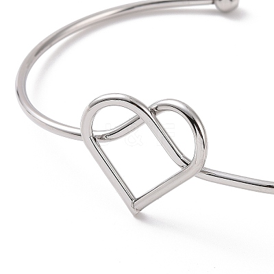 Non-Tarnish 201 Stainless Steel Wire Wrap Heart Open Cuff Bangle BJEW-P285-02P-1