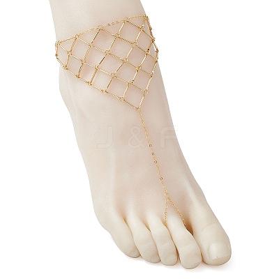 304 Stainless Steel Bar Link Triangle Mesh Toe Ring Anklets for Women AJEW-AN00664-1